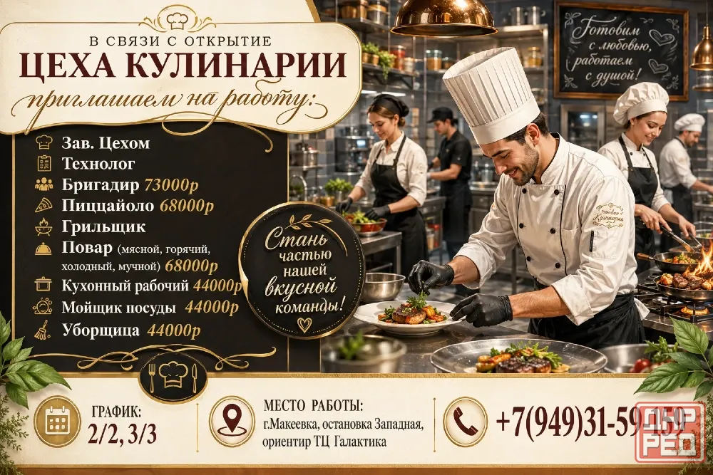 в связи с открытием нового кулинарного цеха приглашаем на работу Макеевка - изображение 1