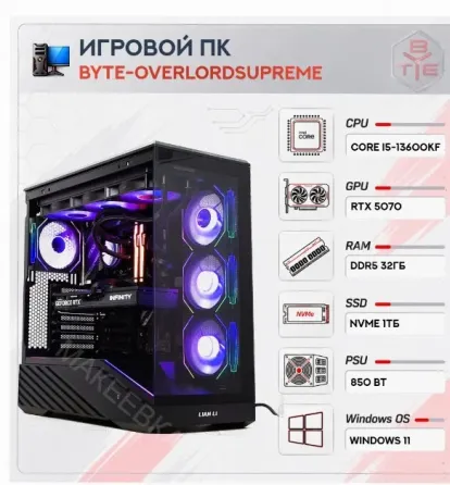 Игровой Компьютер Byte-overlordsupreme | Intel Core i5-13600kf (14ядер/20потоков) | 850w - арт:4308 Макеевка