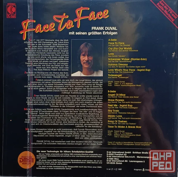 Виниловая пластинка LP Frank Duval - Face To Face - Донецк - изображение 2