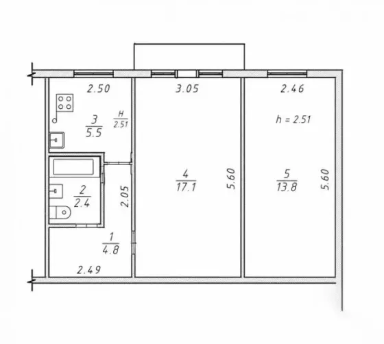Продается 2 ком. квартира 43 м². - цена 2 500 000 , ул. Колхозный в Куйбышевском р-н. Донецк