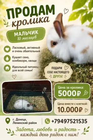 Продам кролика мальчик Донецк