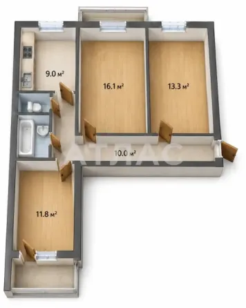 3-к квартира, 3/9 этаж, 67,1м², арт. 136421470 Мариуполь