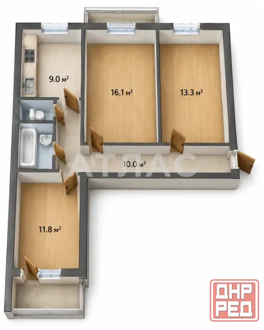 3-к квартира, 3/9 этаж, 67,1м², арт. 136421470 Мариуполь - изображение 1