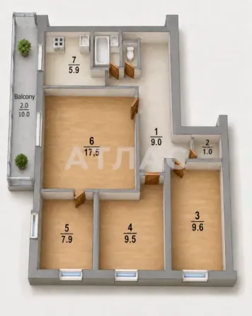 4-к квартира, 7/9 этаж, 66,3м², арт. 136542767 Мариуполь