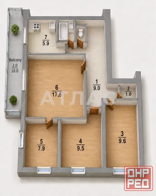 4-к квартира, 7/9 этаж, 66,3м², арт. 136542767 Мариуполь - изображение 1