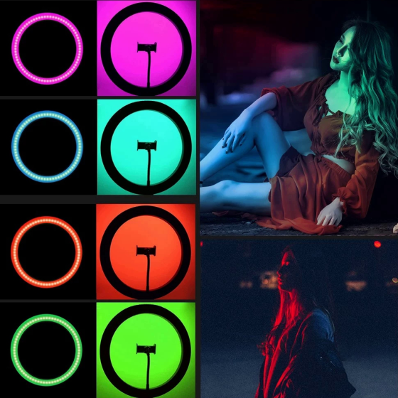 Кольцевая лампа RGB, 26 см. + Штатив-тренога и держатель для телефона Донецк
