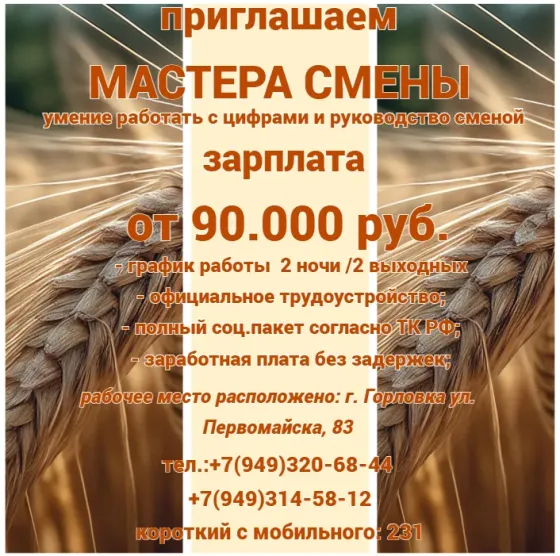 Мастер смены Енакиево
