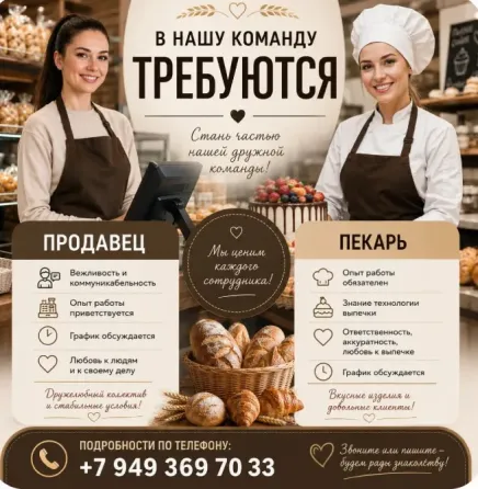 Требуется срочно продавец продовольсвенны товаров, пекарь Макеевка