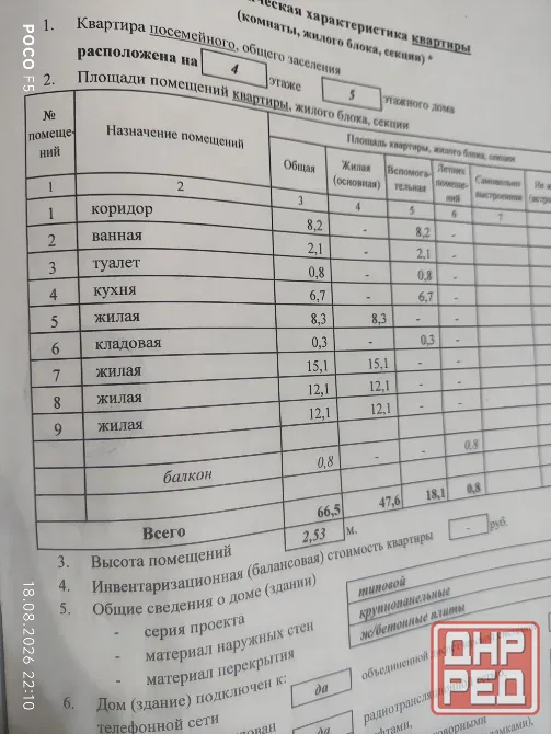 Продам 4- комнатную квартиру , состояние под ремонт, 4 эт 5 этажного дома, не угловая. Ясиноватая - изображение 2