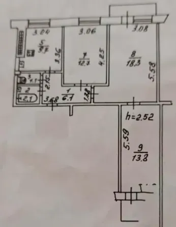 3-комнатная квартира,66м2,6/9,Ленинский р-н.Цирк.Цена 6,8млн Донецк