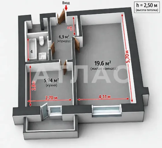 1-к квартира, 2/9 этаж, 39м², арт. 143593076 Мариуполь