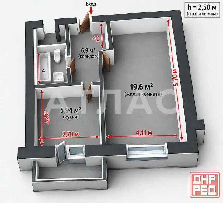 1-к квартира, 2/9 этаж, 39м², арт. 143593076 Мариуполь - изображение 4