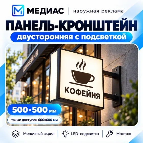 Лайтбокс-кронштейн 500×500 с подсветкой Донецк