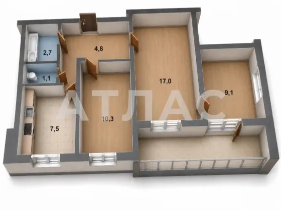 3-к квартира, 9/9 этаж, 56,3м², арт. 136004890 Мариуполь
