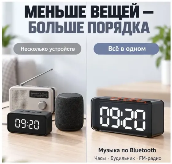 Часы настольные , FM радиоприемник, беспроводная Bluetooth колонка FRANEDA Донецк
