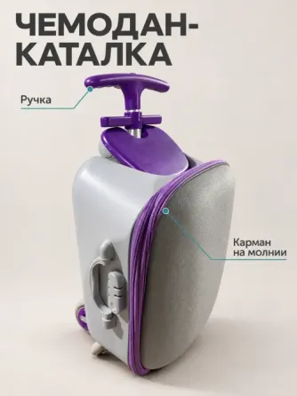 Серо-фиолетовый чемодан-каталка с ручкой Донецк