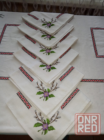 Скатерть под вышивку нитками 2,50х1,45 и 6 салфеток Донецк - изображение 1
