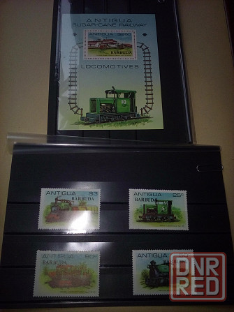 марки и блок Антигуа и Барбуда "Транспорт, Паровозы" 1981, MNH, полная серия Макеевка - изображение 1
