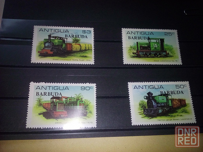 марки и блок Антигуа и Барбуда "Транспорт, Паровозы" 1981, MNH, полная серия Макеевка - изображение 2