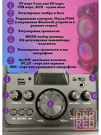 Портативная беспроводная колонка + микрофон + пульт ZQS 40Вт Подсветка Донецк - изображение 6