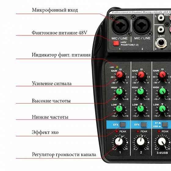 Микшерный пульт - TEYUN A4, микшер, консоль, звуковая карта, USB Донецк