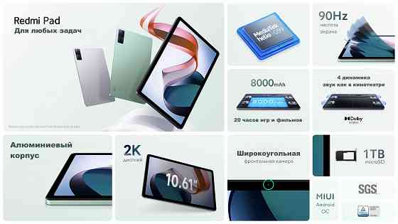 Планшет Xiaomi Redmi Pad, 4/128 Гб, 10.61 дюйм, 90 Гц, 8.000 мАч Донецк