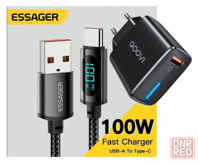 Комплект - кабель Essager USB 7A 66 Вт/100 Вт Type-C, быстрое зарядное устройство QC 3 Донецк - изображение 1