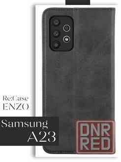 Новый чехол книга для телефона Samsung A23 чёрный с стильным тиснением. Донецк