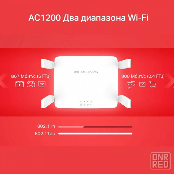 Mercusys AC10 MU-MIMO Двухдиапазонный Wi‑Fi роутер 867 Мбит/с AC1200 4 Антенны Белый Макеевка - изображение 3