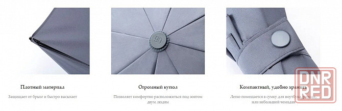 Зонт Xiaomi 90 Points NINETYGO All Purpose Umbrella (черный/серый) Макеевка - изображение 7
