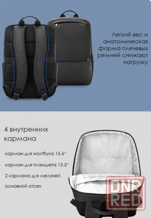 Рюкзак Xiaomi 90 Points NINETYGO Fashion Business Backpack (черный) FBB Макеевка - изображение 3