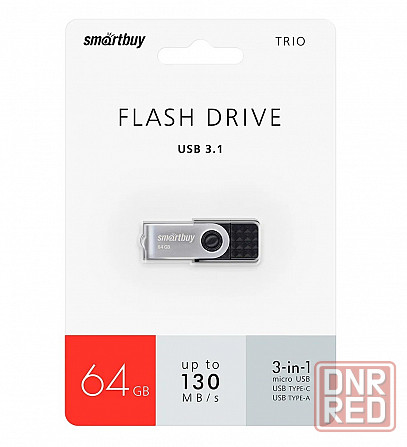 UFD 3.0/3.1 Smartbuy 64GB TRIO 3-in-1 OTG (USB Type-A + USB Type-C + micro USB) Макеевка - изображение 5