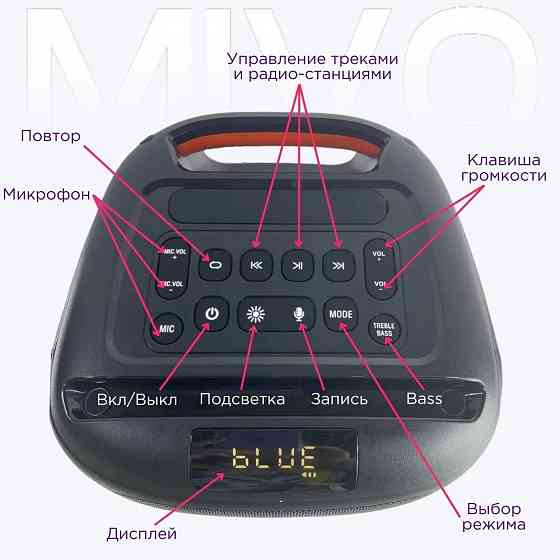 Портативная колонка MIVO MD-165PRO 4400mAh/Led light/IP55/Bluetooth 5.0 Стерео Динамик 600w Макеевка
