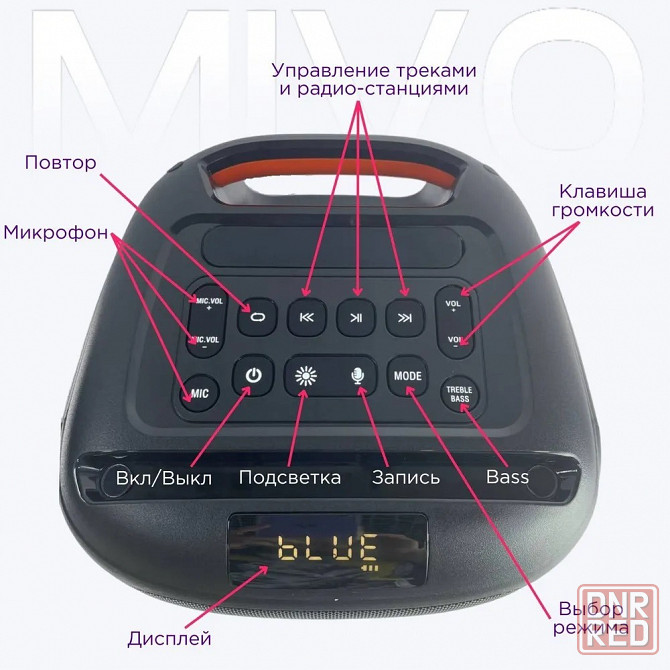 Портативная колонка MIVO MD-165PRO 4400mAh/Led light/IP55/Bluetooth 5.0 Стерео Динамик 600w Макеевка - изображение 6