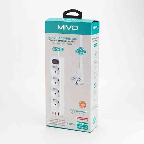 Фильтр-удлинитель Mivo MС-403 4 розетки+ 2 USB QC3.0+PD 20W White Макеевка
