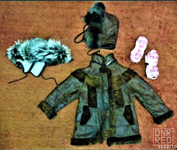 Детская дубленка+шапка и варежки Донецк - изображение 1