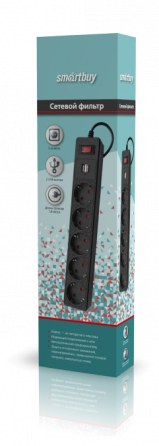 Сетевой фильтр Smartbuy c USB, 10А, 5 гнезд, c з/ш, земля, ПВС 3x0,75, 3 м., черный (SBSP-30U-K)/45 Макеевка