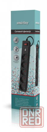 Сетевой фильтр Smartbuy c USB, 10А, 5 гнезд, c з/ш, земля, ПВС 3x0,75, 3 м., черный (SBSP-30U-K)/45 Макеевка - изображение 3