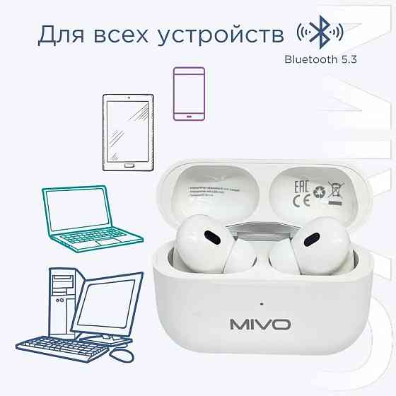 Беспроводные наушники MIVO MT-35 Bluetooth 5.3 с микрофоном IOS/Android white Макеевка