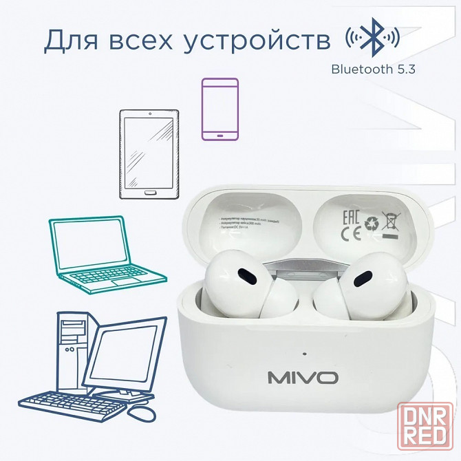 Беспроводные наушники MIVO MT-35 Bluetooth 5.3 с микрофоном IOS/Android white Макеевка - изображение 2
