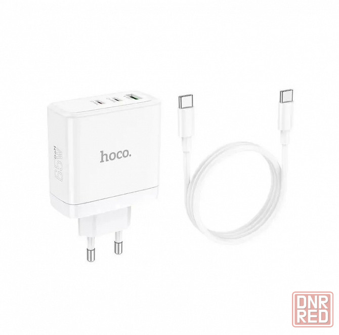 СЗУ HOCO N30 Glory 2xUSB-C, 1xUSB, 3А, PD65W, QC3.0, GaN + USB-C кабель Type-C, 1 м (белый) Макеевка - изображение 1