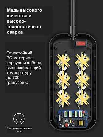Сетевой фильтр-удлинитель LDNIO, 10A, 2500Вт, 6 розеток, 4 USB, 3.4А, 2м SE6403 (черный) Макеевка