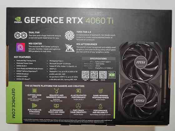 Видеокарта MSI NVIDIA GeForce RTX 4060 Ti VENTUS 2X BLACK 16ГБ Новая Донецк