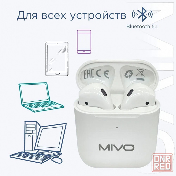 Беспроводные наушники MIVO MT-32 Bluetooth 5.1 с микрофоном IOS/Android white Макеевка - изображение 2
