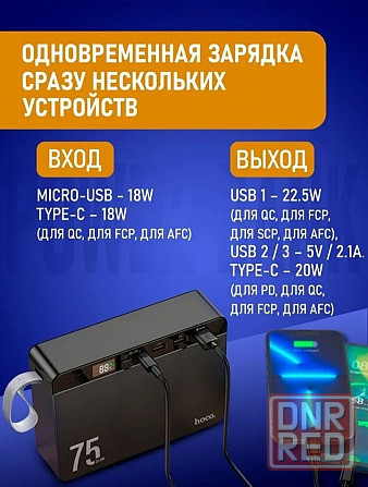 Аккумулятор внешний Hoco J94 Overlord 75000 mAh, 22.5W, LED Digital Display, быстрая зарядка Макеевка - изображение 3