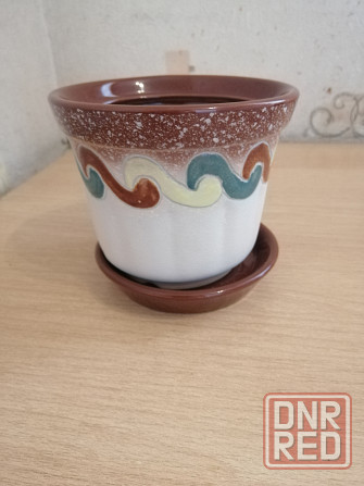 Продам горшок керамический с блюдцем Донецк - изображение 1