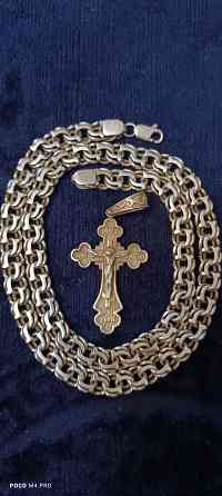 Цепь серебряная с крестом 925 проба Бисмарк 101.5 грамм Енакиево
