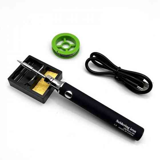 Паяльник USB/Type-C с аккумулятором 8 Вт, нихромовый нагреватель, припой, губка, подставка Мариуполь