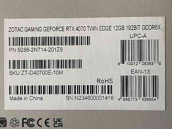 Видеокарта Zotac GeForce RTX 4070 Twin Edge 12GB GDDR6 (192bit) Донецк
