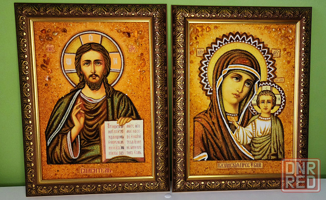 Иконы Спасителя и Казанской из крошки янтаря Донецк - изображение 1